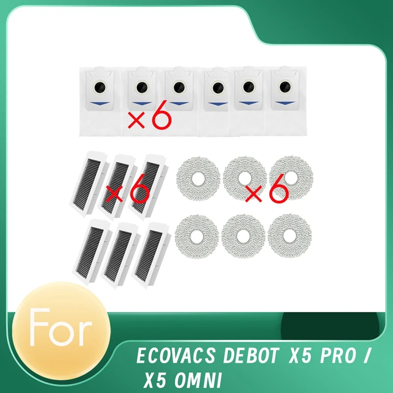 18 Pcs For Ecovacs X5 Pro / X5 Omni Sweeping Robot Accessories Cleaner Parts Replacement Mop Filter Dust Bag Set