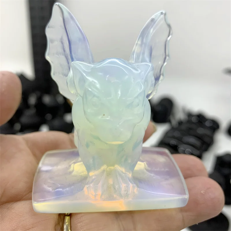 High Quality White Opalite Gargoyle Crystal Cartoon Carving Crafts Healing Reiki Gemstone Statue For Home Decoration Gifts 1pcs