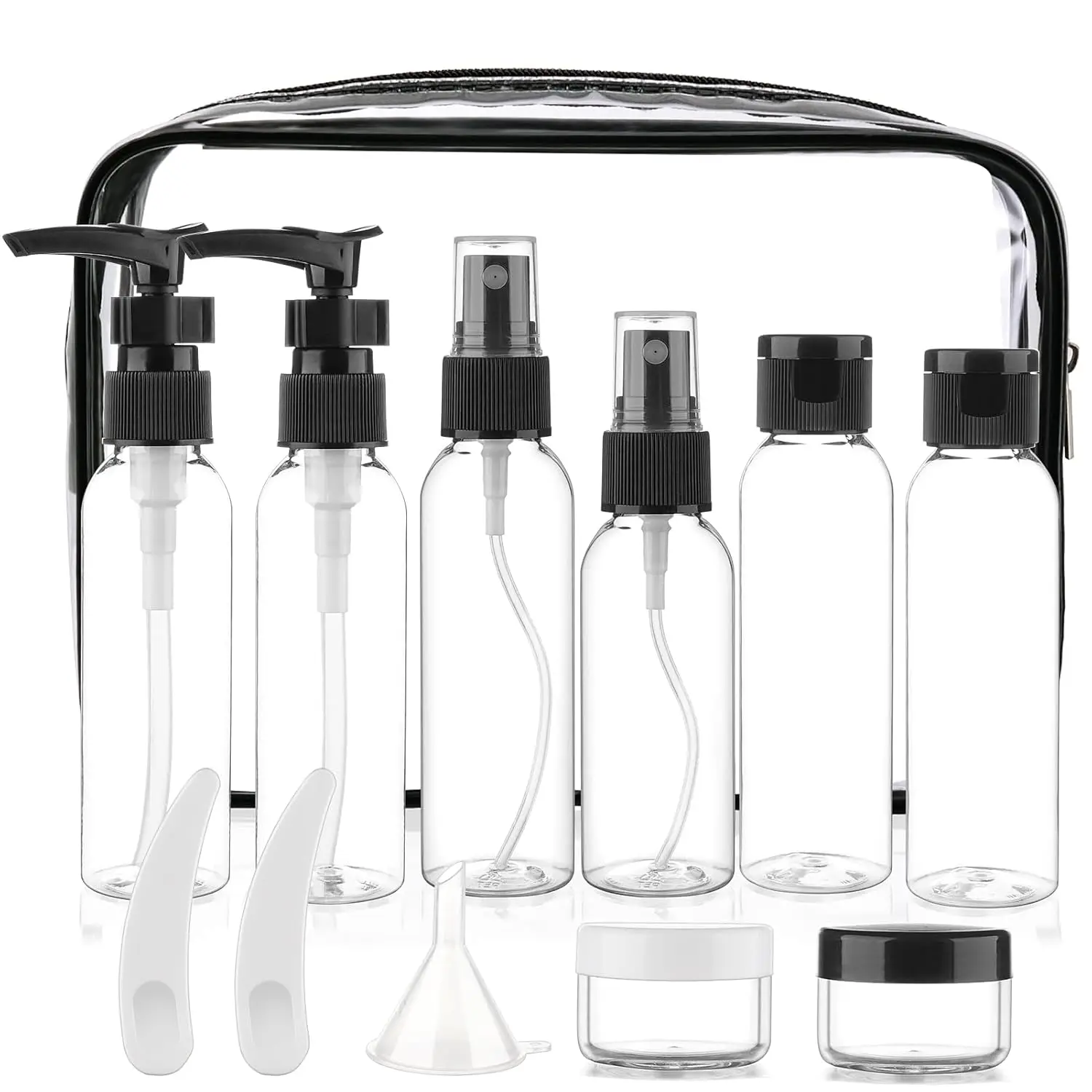 

TSA Approved Travel Size Bottles 13 Pack Leak Proof Toiletries Set for Shampoo Lotion Skincare, Clear Toiletry Bag for Women Men
