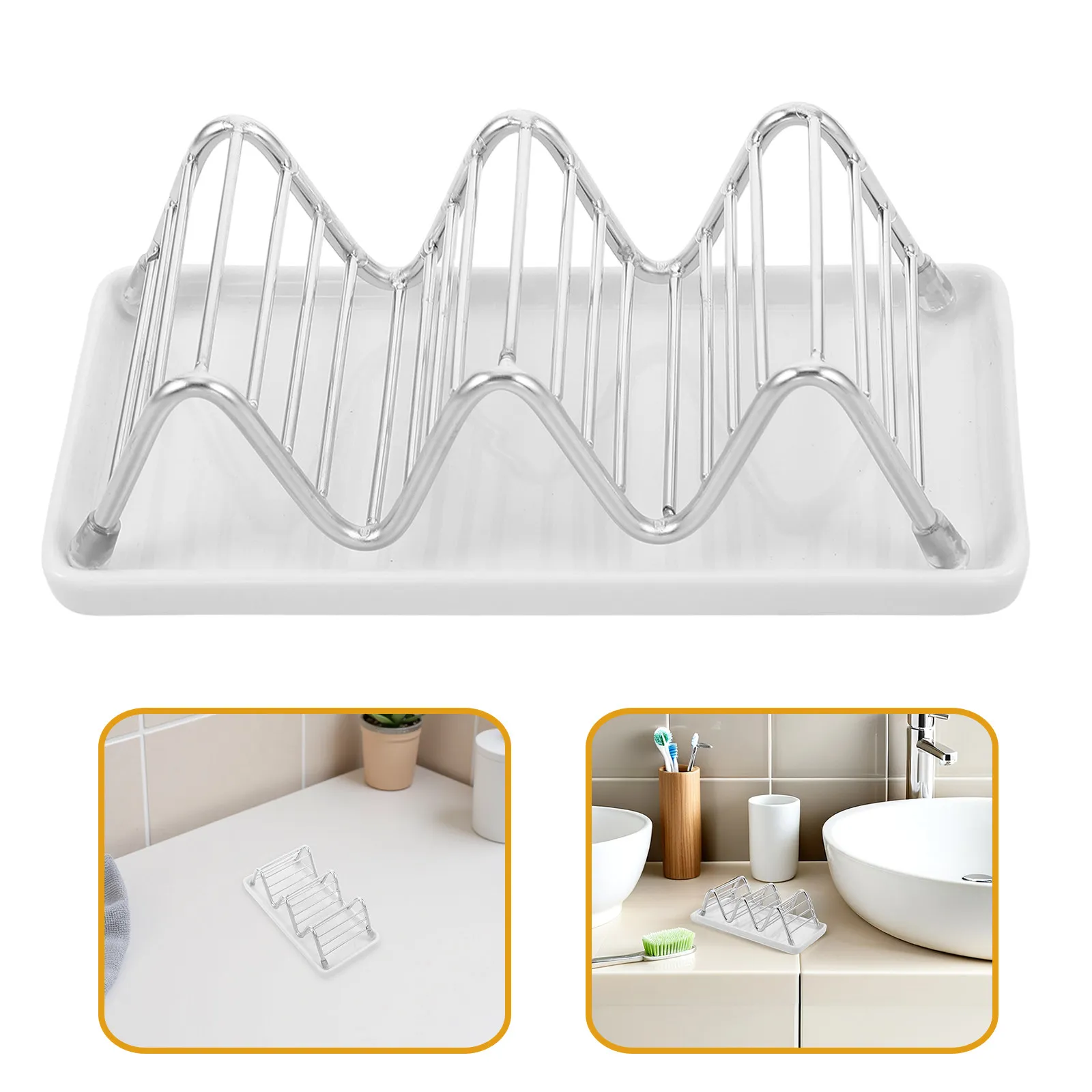 Bar Soap Dish Drainage Tray Stainless Steel W-Shaped Kitchen Bathroom Soap Holder Ceramic Dish Shower Rack Stable Nonslip