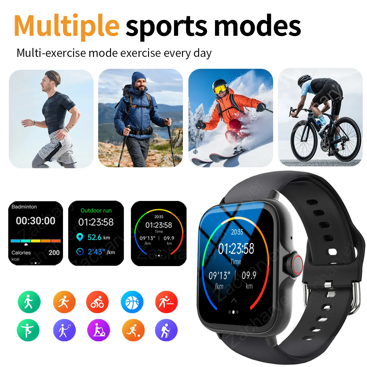 Smartwatch per sport all'aria aperta, chiamate wireless, promemoria informativo, cambio carta da parati, wa sportivo multifunzionale per uomo e donna