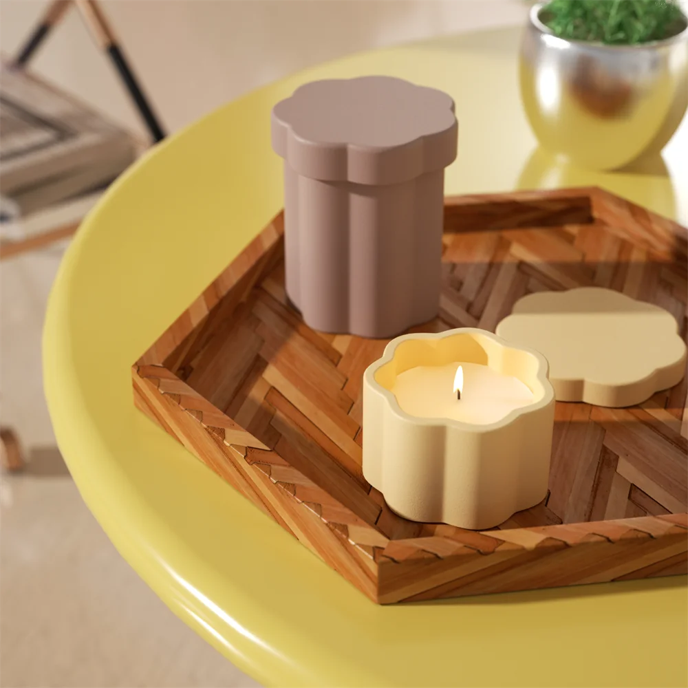 Column Candle Jar Silicone Molds for Cement and Reusable Candle Refill Mold Floral Candle Vessel Concrete Jesmonite Mould