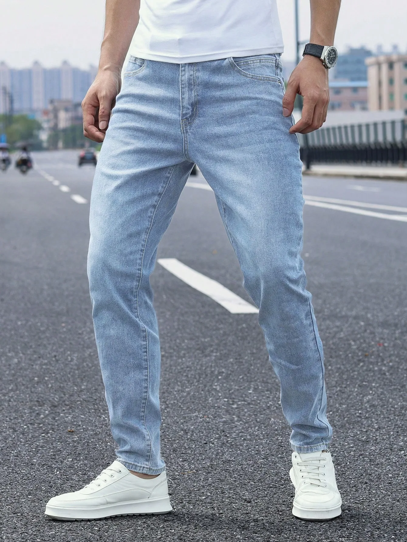 Blue Slim Jeans Y2k Drip Unisex For Men Original Denim Wear - No accessories or belts included
