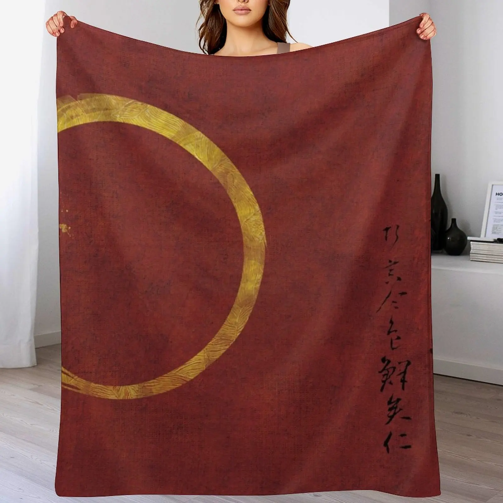 New Gold Enso with Japanese writing for the 5 natural elements Throw Blanket Decorative Sofa Extra Large Throw Loose Blankets