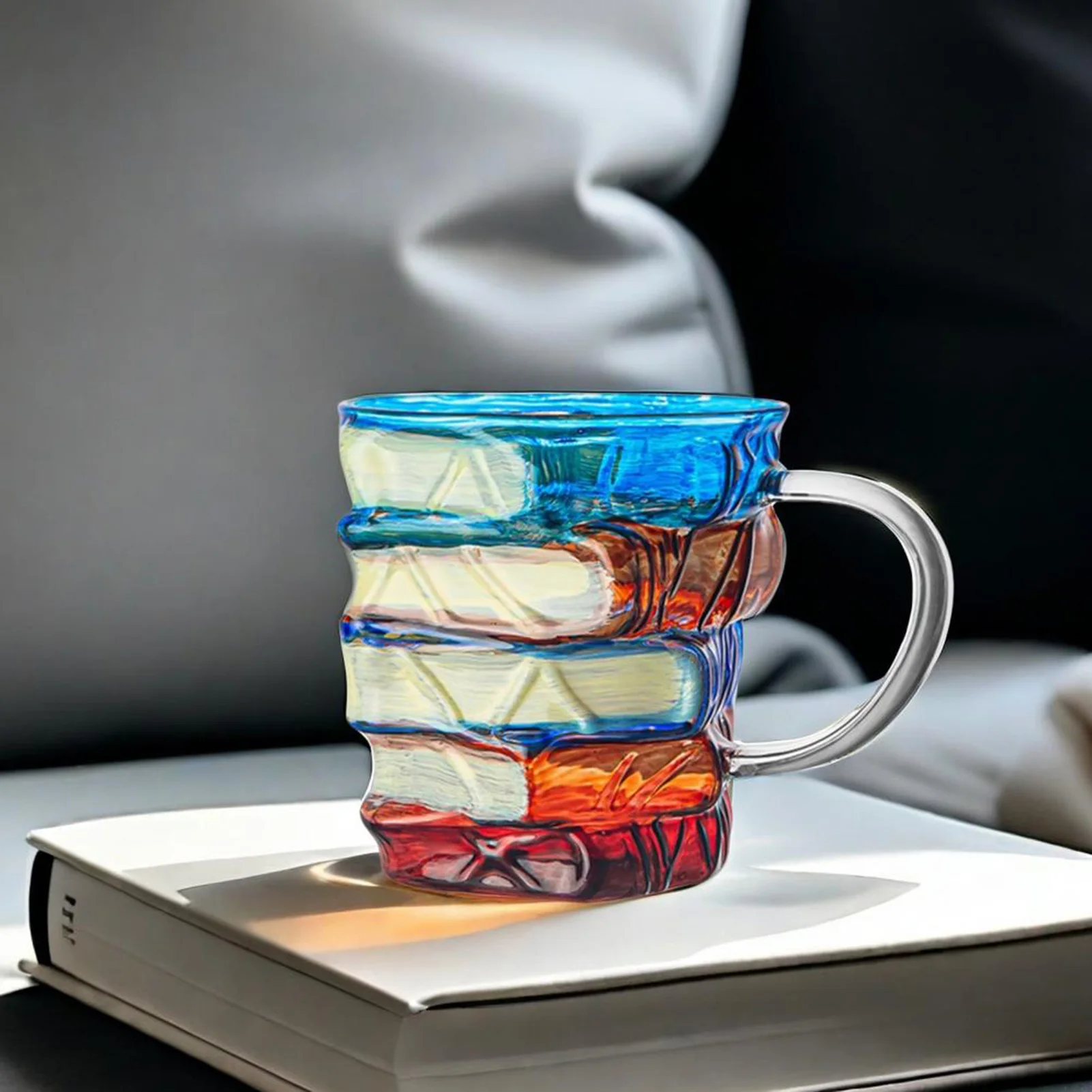 Novelty Painted Book Mug Glass Cup Creative 3D Colored Glass Book Coffee Mug for Readers Writers Librarian Gifts