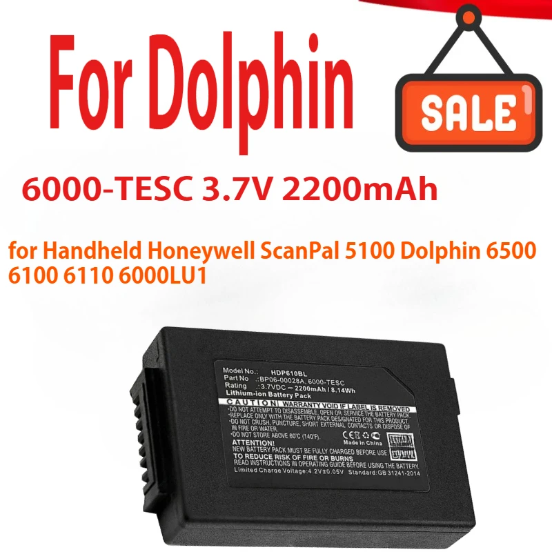 Li-ion Barcode Scanner Battery for Dolphin Handheld Honeywell ScanPal 5100 Dolphin 6500 6100 6110 6000LU1 6000-TESC 3.7V 2200mAh