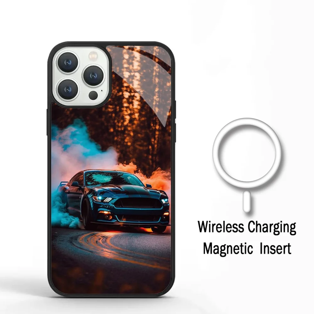 Cool Cars M-MustangS Phone Case For IPhone 11 12 13 14 15 Plus Pro Max Mirror Acrylic Cover For Magsafe Wireless Charging