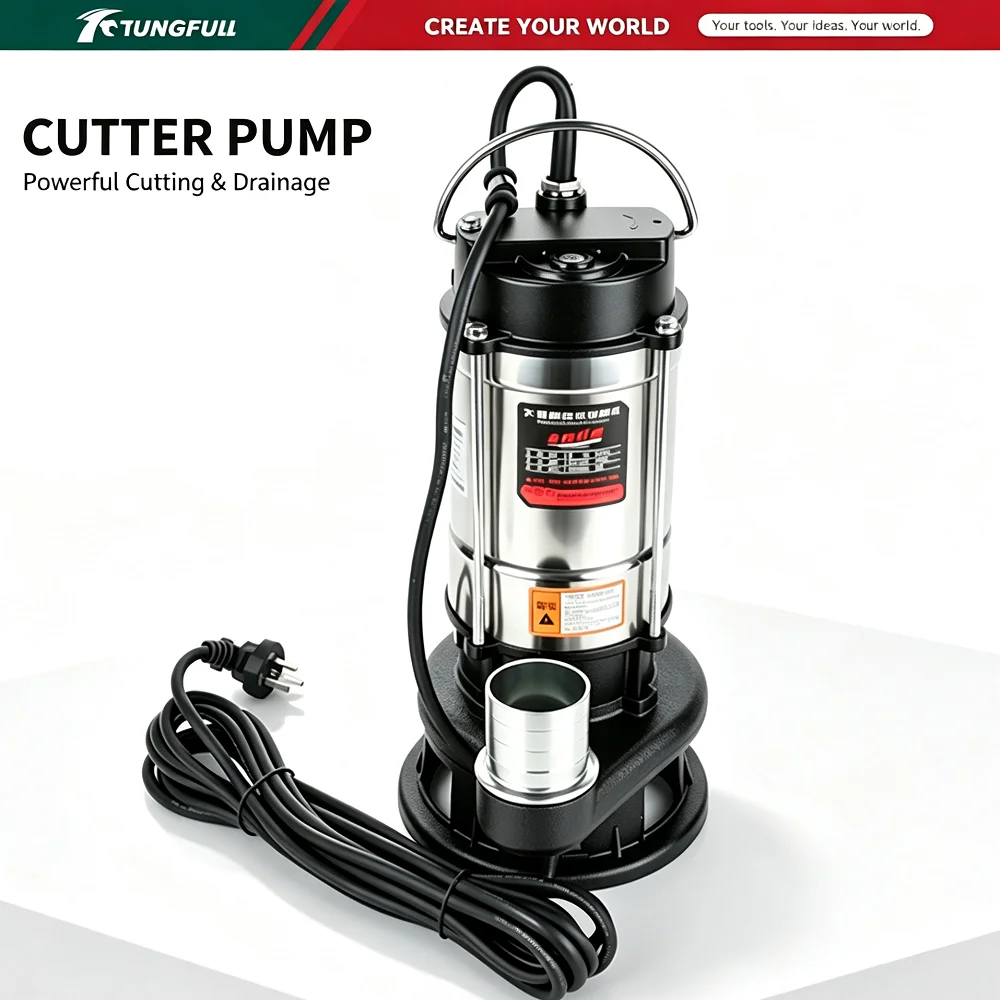 TUNGFULL 220V Submersible Sewage Cutter Pump Heavy‑Duty Stainless Steel Sump Pump For Dirty Water Basement Pond Farm Drainage