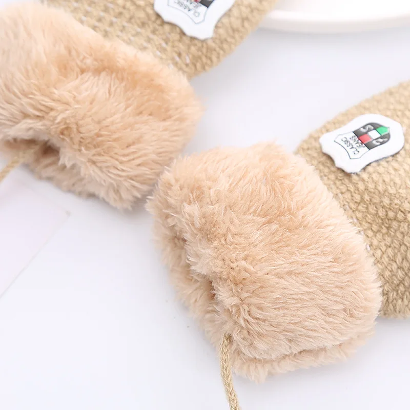 Children Knitted Gloves Winter Thick Warm Cashmere Kids Kindergarten Solid Color Full Finger Gloves Mitten For 1-3 Years