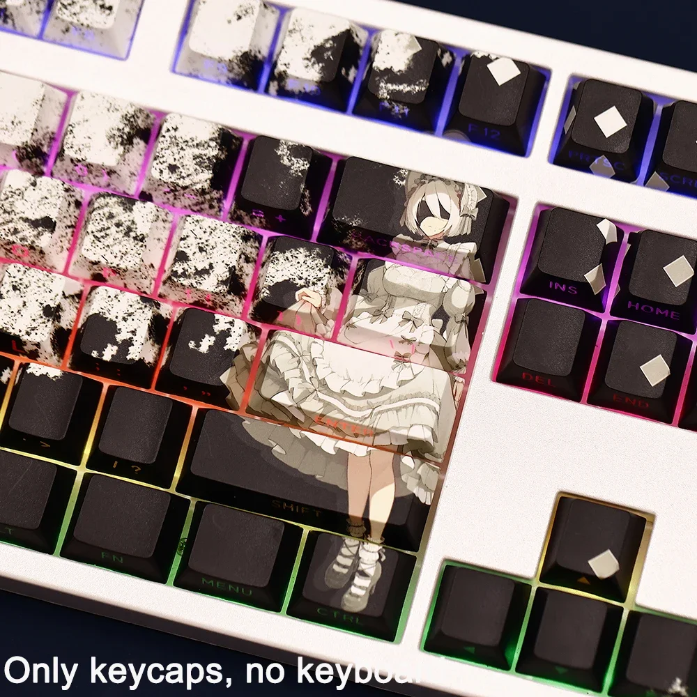 108 Tastenkappen für NieR:Automata, A2 2B, PBT, Dye-Sub, beleuchtete Tastenkappen, Cartoon-Anime-Gaming-Tastenkappen für ANSI 87 104 108 – Detail 15