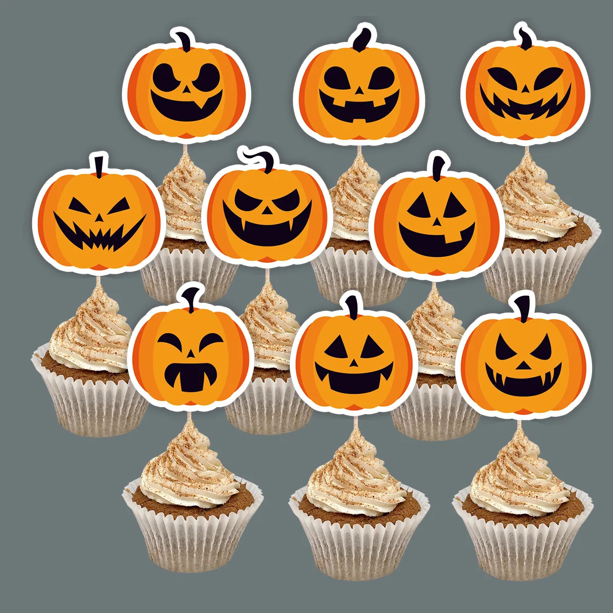 Topper per torte di Halloween da 18 pezzi Topper per Cupcake di zucca in cartone per decorazioni per torte per feste di Halloween dolcetto o