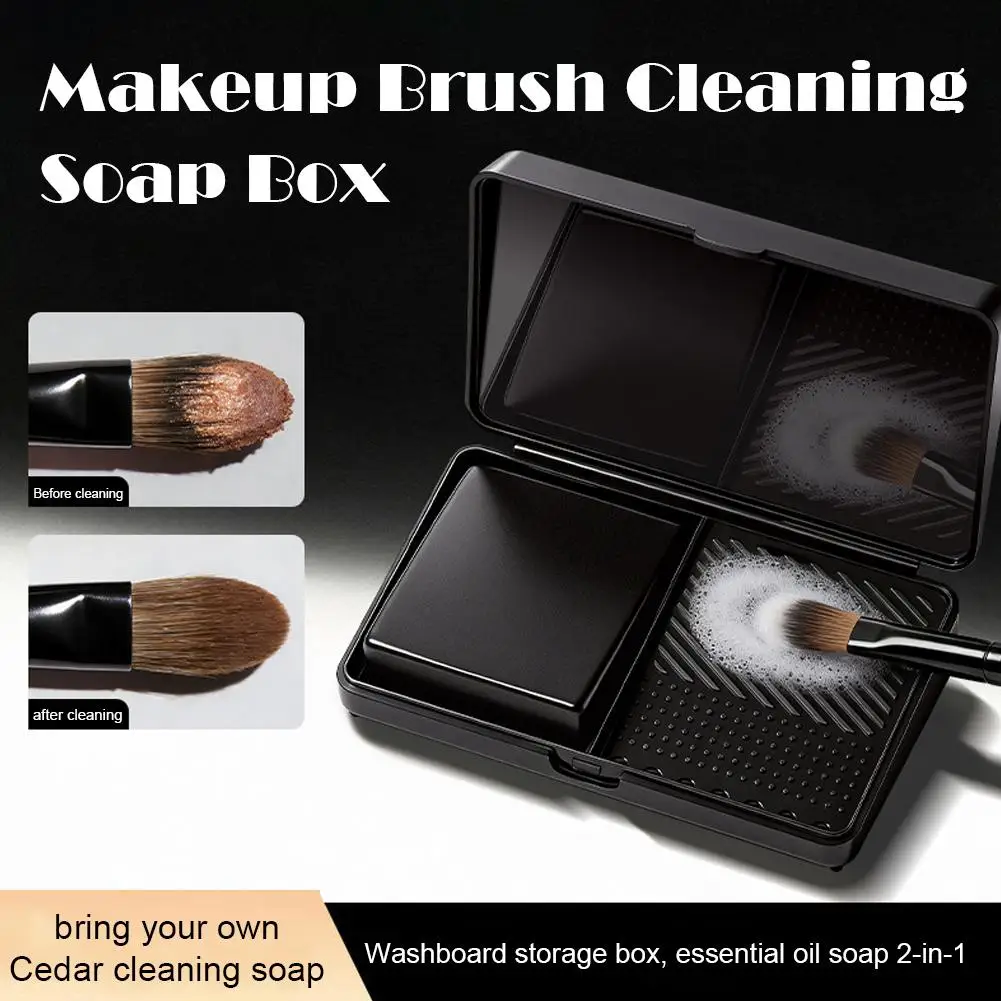 Jabón limpiador de brochas de maquillaje, caja limpiadora sólida para esponjas, borlas de polvo, brochas de corrector, kit de limpieza de herramientas de maquillaje portátil