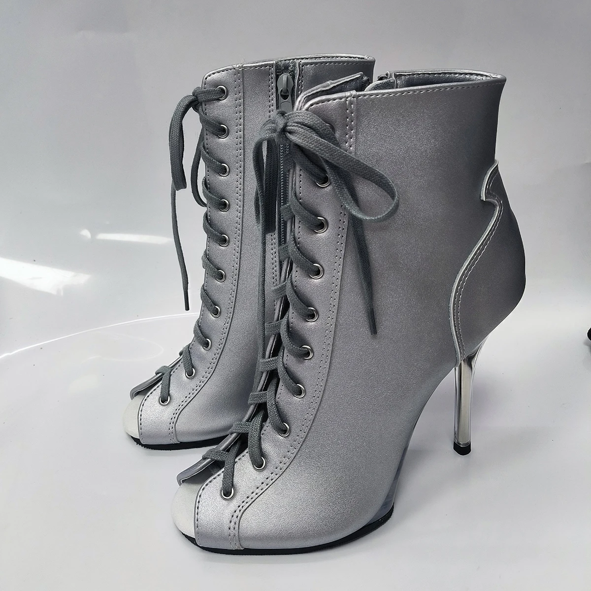 Pink 12cm high-heeled shoes,Twisted buttocks dance modeling performances 5 inch transparent soles sexy Fetish short Ankle Boots