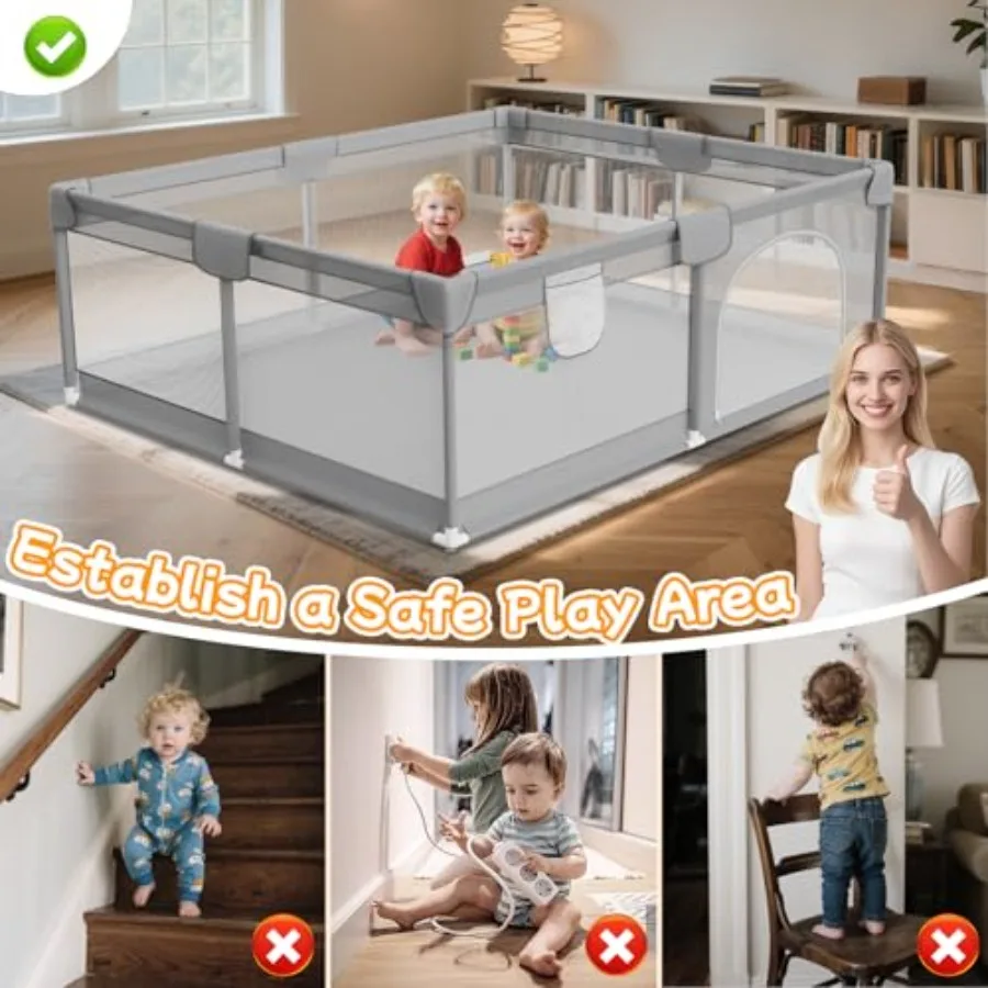 Baby Playpen 74"x50" - Large Playpen for Babies and Toddlers with 2 Handle - Baby Fence Play Area Safety Center for Indoor and