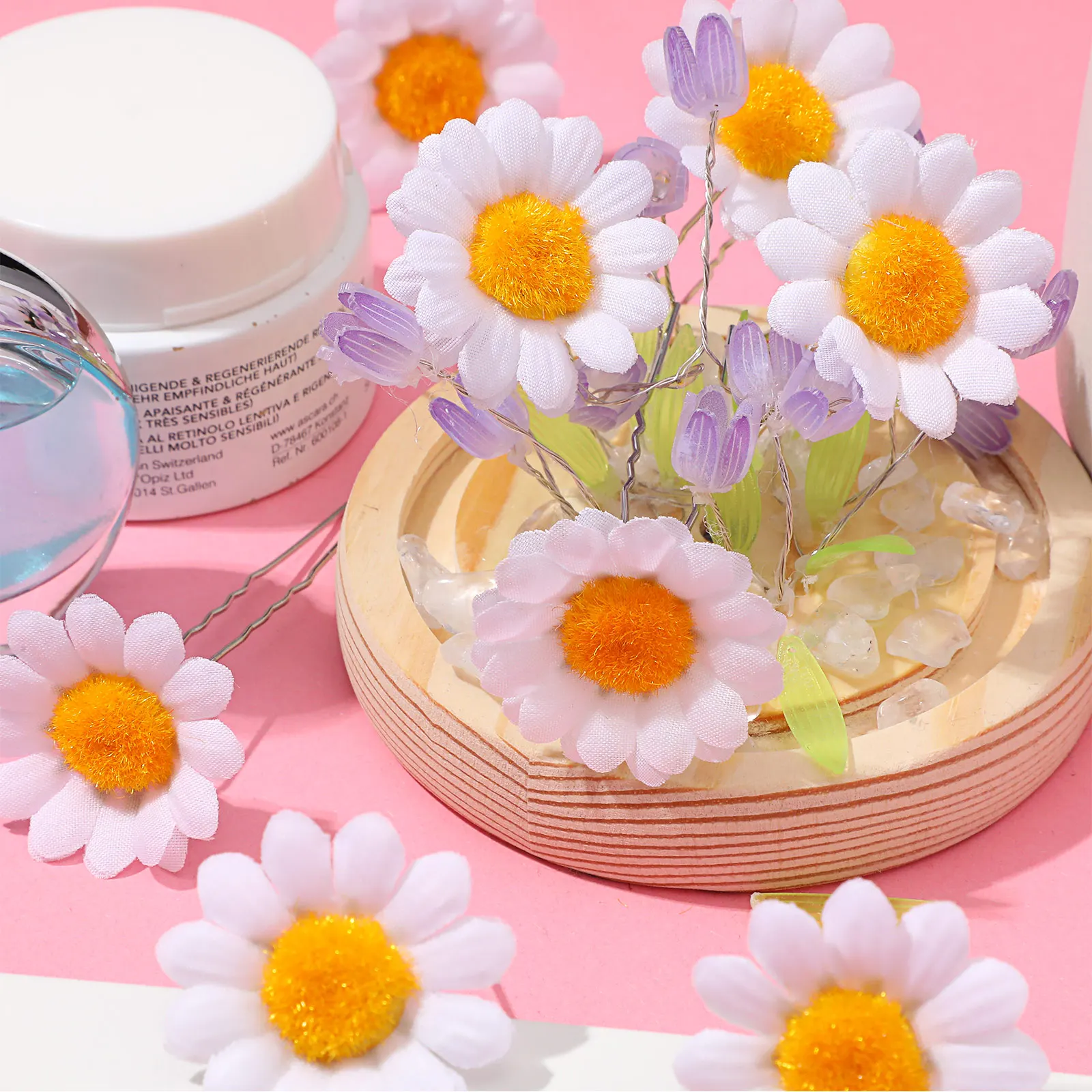 

12pcs White Daisy Hairpin Faux Silk Flower Clips for Women Party Wedding Accessories Easy to Clip Hair Styling Tools