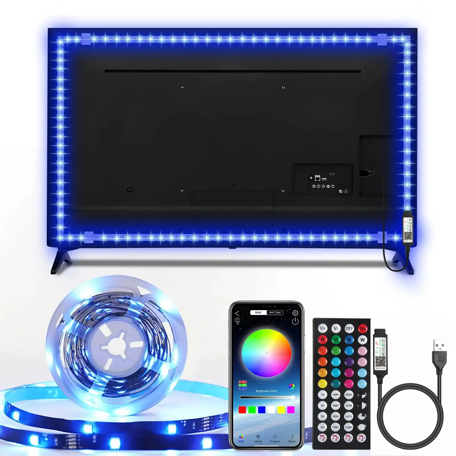 Bluetooth LED Strip Lights TV Backlight USB Powered LED Strips RGB 5050 for 24-60