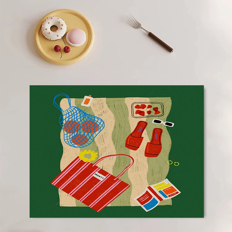 VIKAMA Toast & Cake Placemat, Washable Heat Resistant Placemat for Dining Table Kitchen