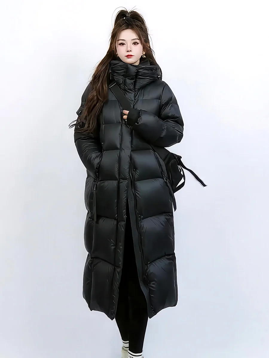 

Long Bla Du down Jaet Women Thi Warm Winter Coat Ultra Cold Resistant Knee-Length Hooded Outerwear Casual Sle