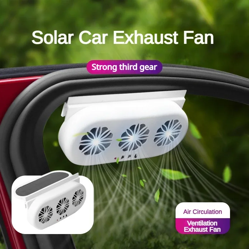 Solar Car Exhaust Fan in-car Air Circulation Cooling 3 USB Rechargeable Ventilation Fan Cooling Smoke Exhaust Fan for Car SUV