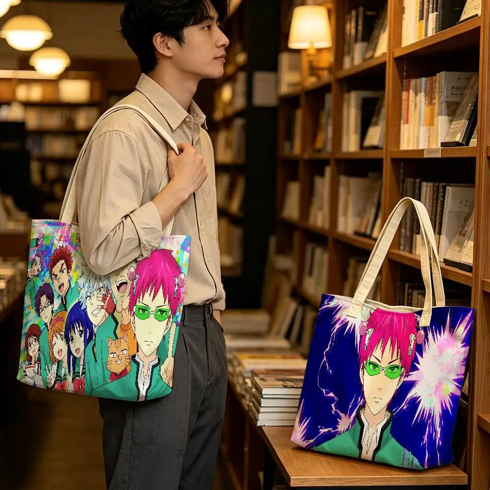 Japanese The Disastrous Life Of Saiki K Lightweight Foldable Tote Bag Strap, Reusable Shopping Bag, Perfect Gift for Daily