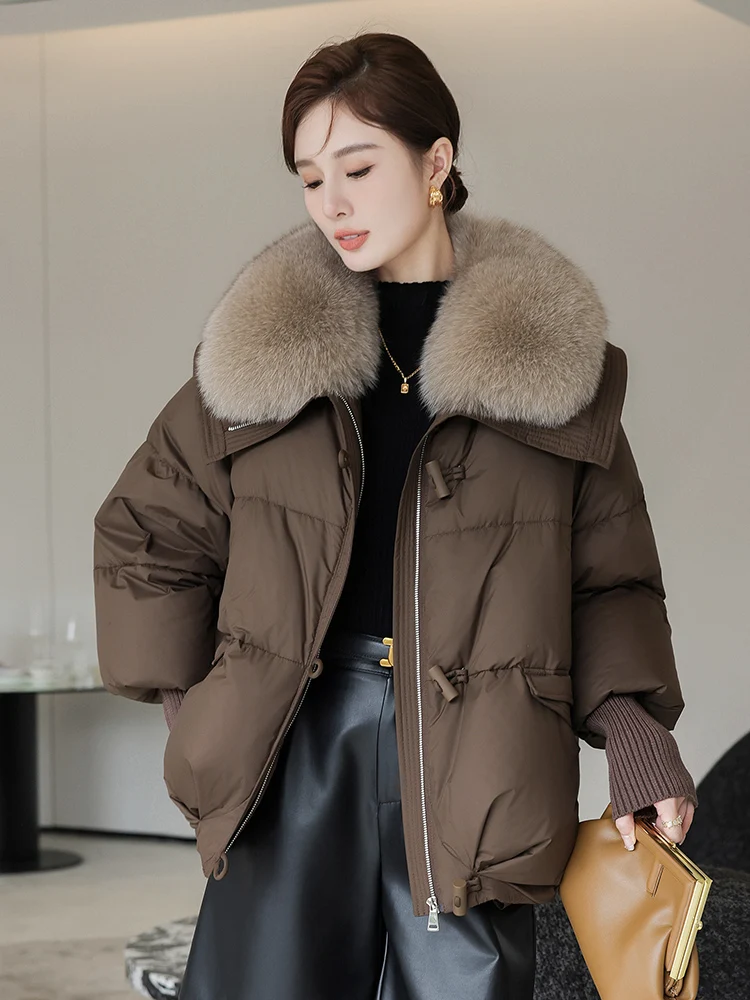 2024 New Winter Warm Goose Down Jackets Natural Real Fox Fur Collar Puffer Jackets Women Thick Female Streetwear Coats