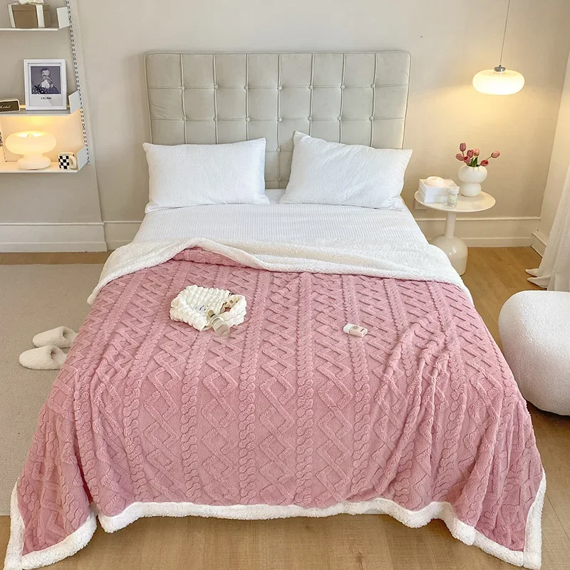 Solid Jacquard Taffel AB Edition Lamb Double Layer Thickened Blanket