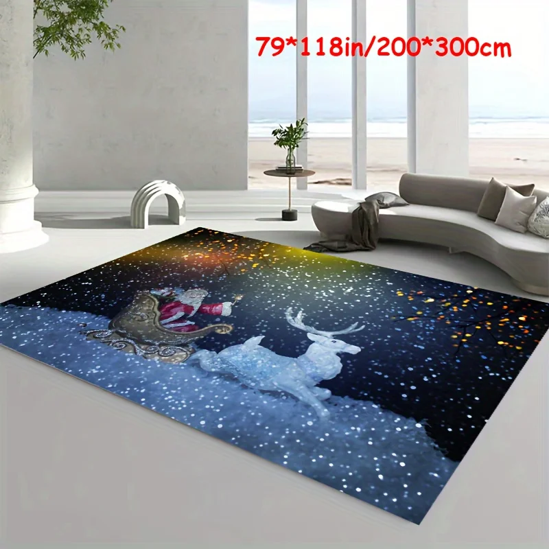 Indoor Area Rug Christmas Santa Claus Non Slip Red Buffalo Plaid Carpet Washable Fireplace Lounge Xmas New Year Decor