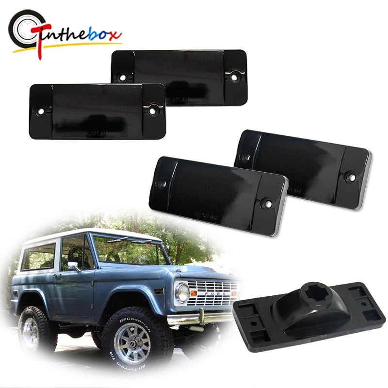 Gtinthebox Smoked Lens Front & Rear Bumper Side Marker Light Housings For 1970-1977 Ford Bronco & For 1969-1972 Ford F-SERIES