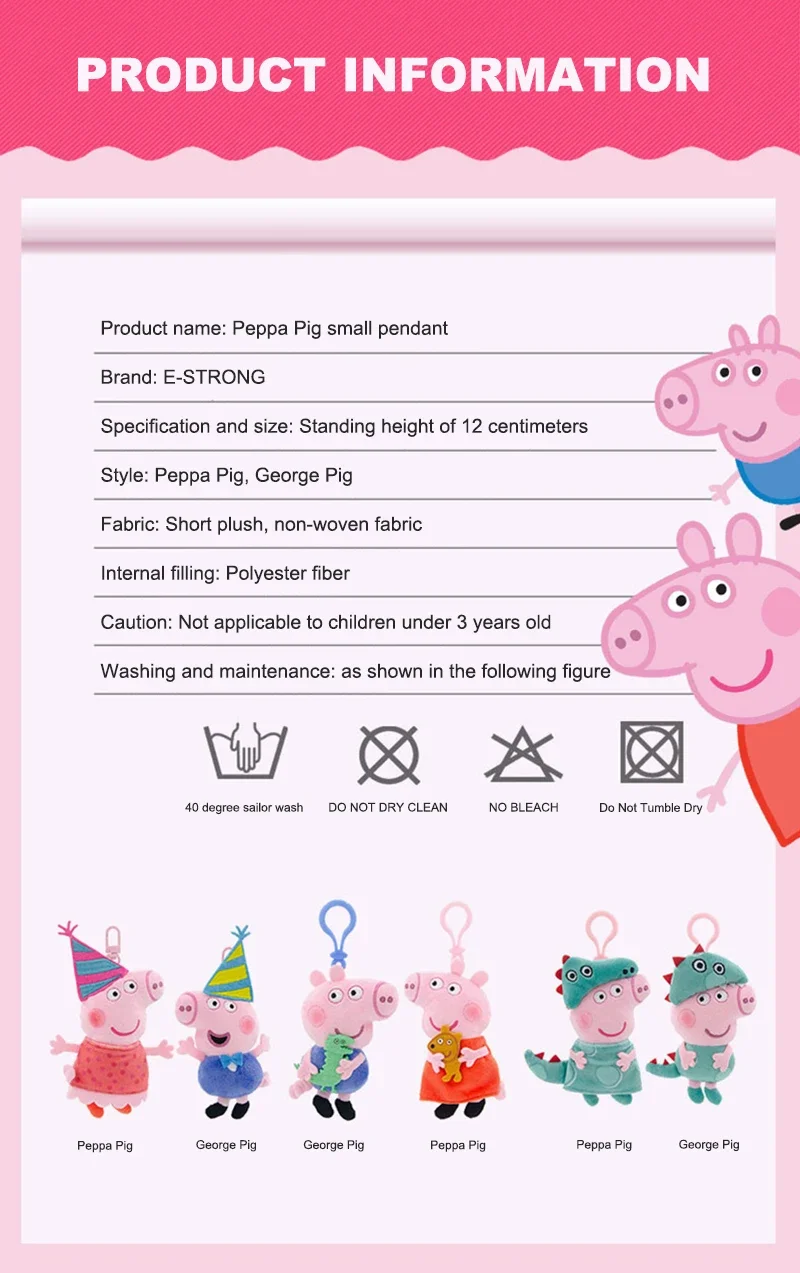 Neue Peppa Pig Original Plüsch Anhänger kinder Spielzeug Kawaii George Cartoon Anime Plüsch Schlüssel Kette Rucksack Anhänger Kinder Spielzeug Geschenke – Detail 3