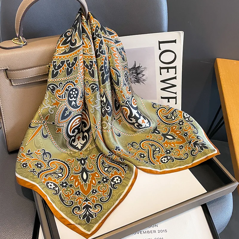 

2023 Luxury Brand Print 100% Real Silk Square Scarf Women Hand Wirst Hijab Shawl Design Wrap Neck Tie Hair Foulard Bandana