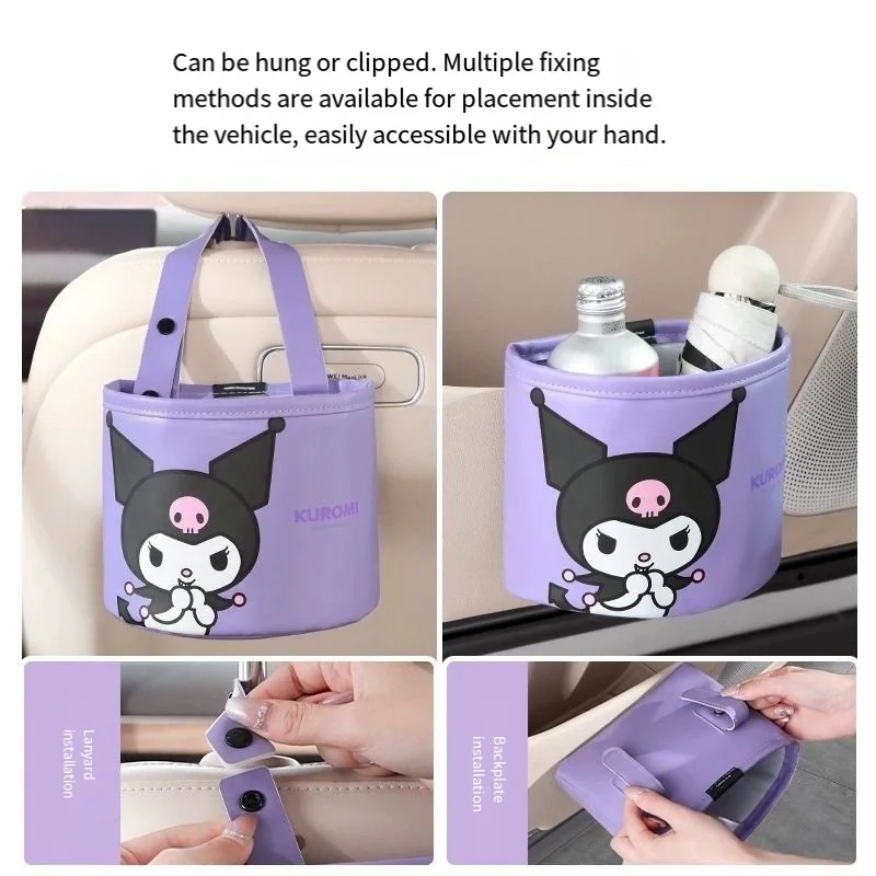 Sanrio Kuromi New Style Cute Car Trash Can Multifunctional Cartoon Creative Foldable Umbrella Paper Towel Storage Storage Bag