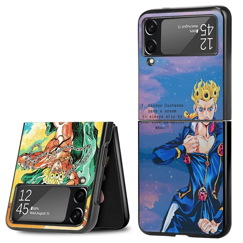 Matte Phone Case For Samsung Galaxy Z Flip6 5G Flip5 Flip4 Flip3 ZFlip Giorno Giovanna JoJo's Bizarre Adventure Hard Black Cover