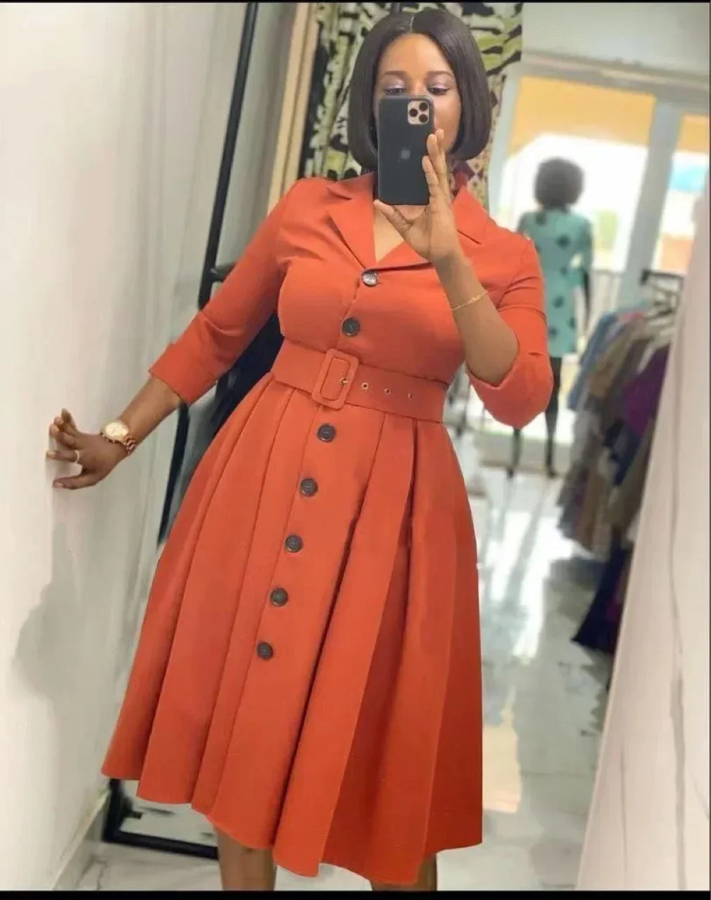 فساتين أفريقية لعام 2023 للنساء لربيع وخريف المرأة الأفريقية برقبة على شكل حرف v من البوليستر بلون سادة بطول الركبة ملابس أفريقية للنساء