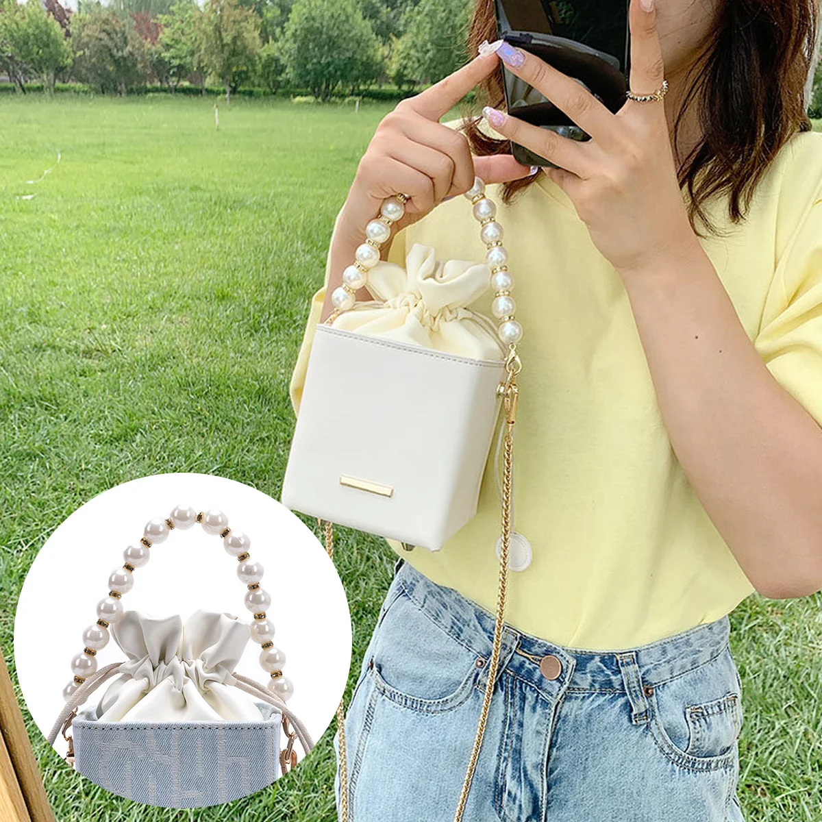 Cadena de bolso de perlas, cadena de Metal de moda duradera y ligera para bolso, accesorio para bolso de hombro, suministro artesanal hecho a mano, 4 Uds.