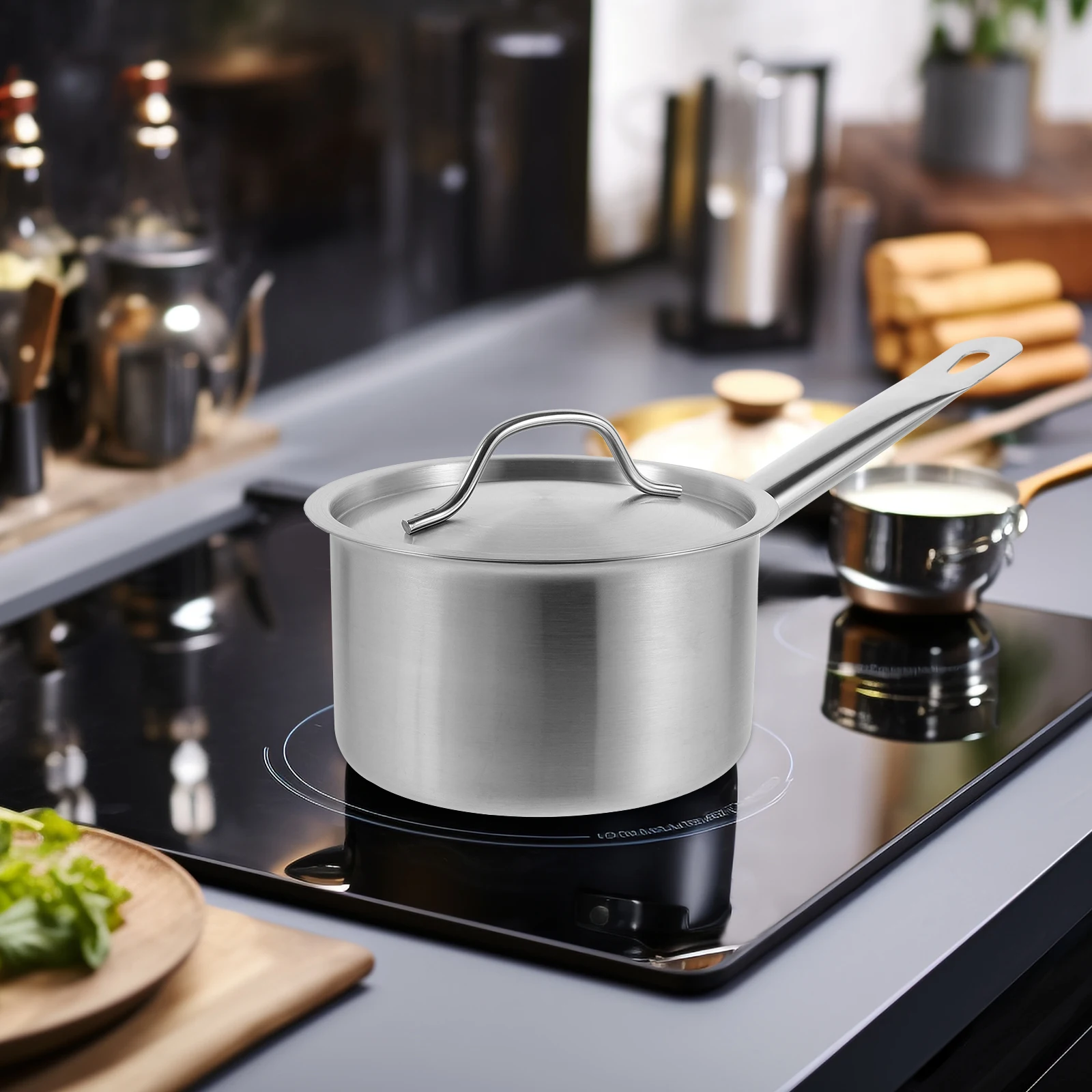 

Stainless Steel High Body Soup Pot 16Cm Milk Sauce Pan For Gas Induction Cooker Nonstick Cooking Kitchen Tool With Cover