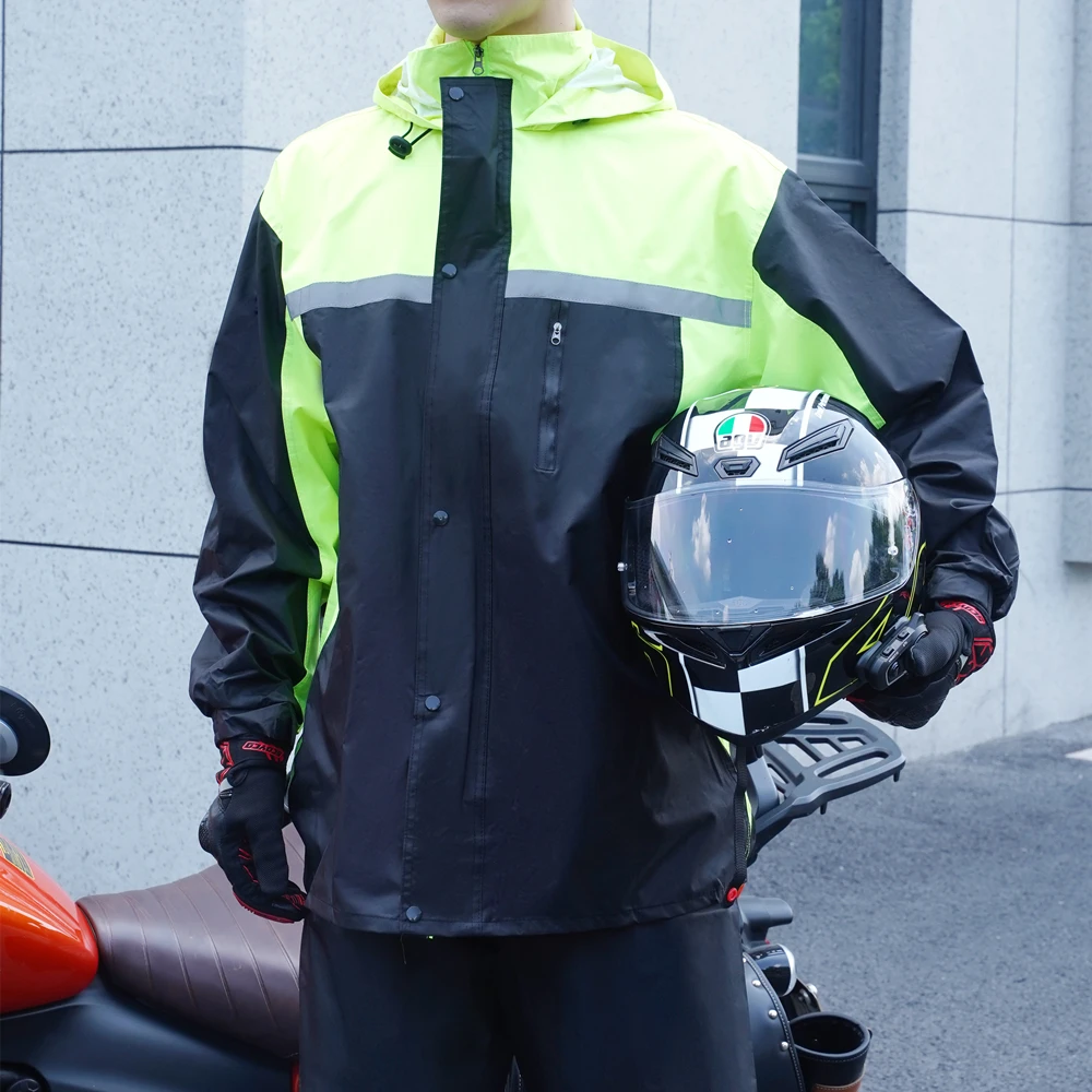 Men's Waterproof Motorcycle Riding Raincoat Fashionable Splicing Color Reflective Split Raincoat Adult Anti-rainstorm Raincoat