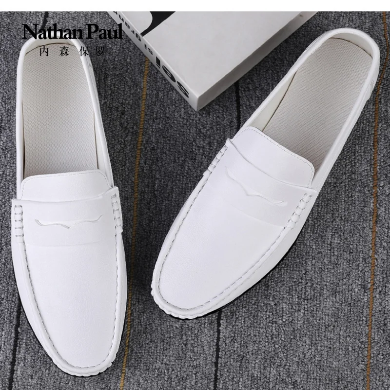 Leather men\'s shoes 2024 summer new driving flat casual style men\'s shoes trendy fashion outdoor lazy loafers men\'s shoes