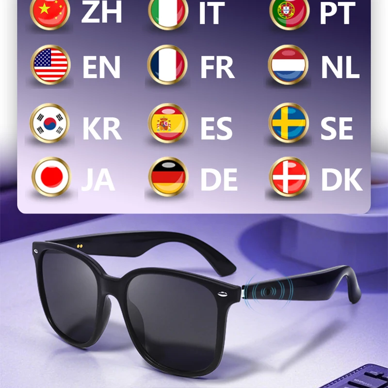 

LIGE Fashion Smart Glasses AI Intelligent Real-time Translation Bluetooth Sunglasses Outdoor Sports Earphone Call Music Eyewear