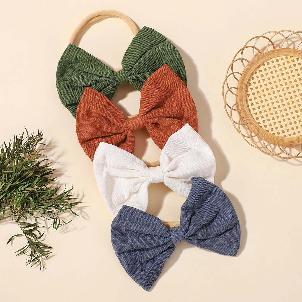 10 قطعة لون عشوائي 4.4 بوصة القطن بلون الانحناء عقال للأطفال الفتيات النايلون مطاطا رباط شعر الطفل Bowknot أغطية الرأس #4