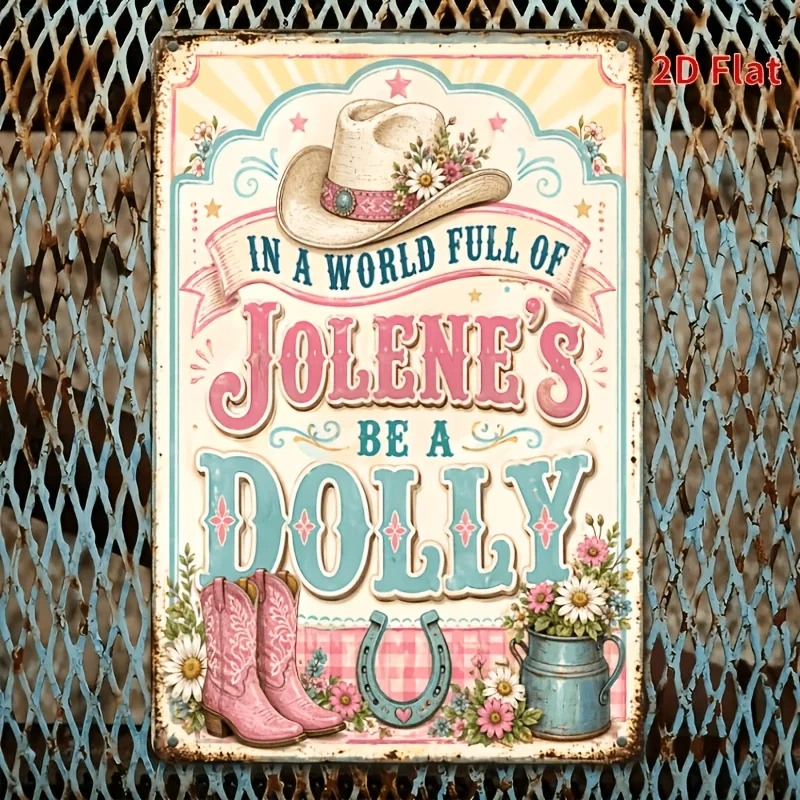 Vintage Metal Sign 7.87x11.81 Inch Western Cowboy Girl Wall Decor from The World of Jolenes Dolly, Retro Print Country Farmhouse