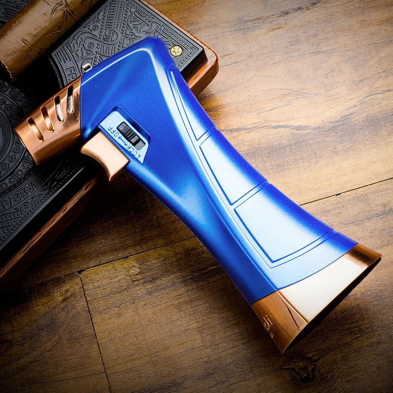 ولاعة سيجار مزدوجة من سبائك الزنك قابلة للتعديل مفتوحة/أزرق لهب شحن مباشر، قوة نيران قوية في الهواء الطلق مقاومة للرياح