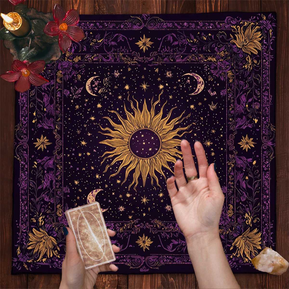 Sun & Moon Divination Altar Cloth Tarot Mat Decor Retro Floral Vines Tarot Tablecloth Game Fortune Astrology Oracle Cards Pads