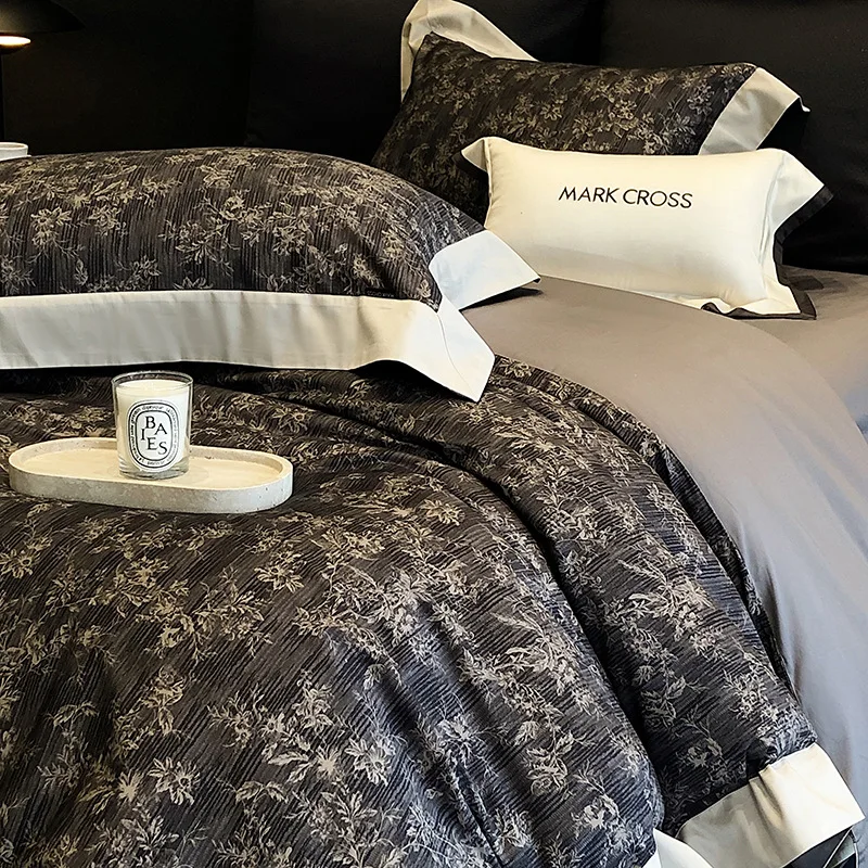 

Customizable elegant poetic long-staple cotton flower print four-piece led luxury bed sheet quilt cover