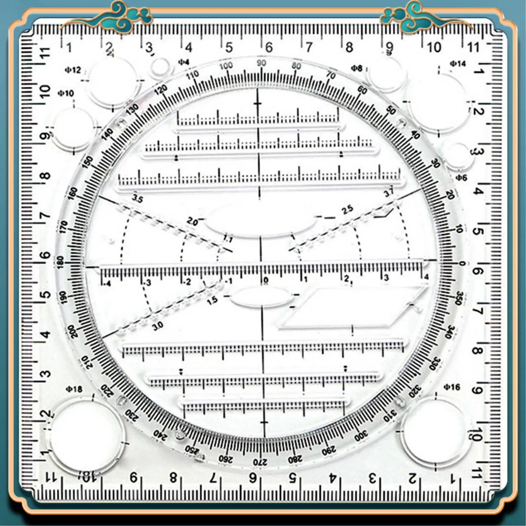 ABJG-Multifunctional Circle Drawing Template, Geometric Drawing Tool, Measuring Ruler, Rotatable Angle