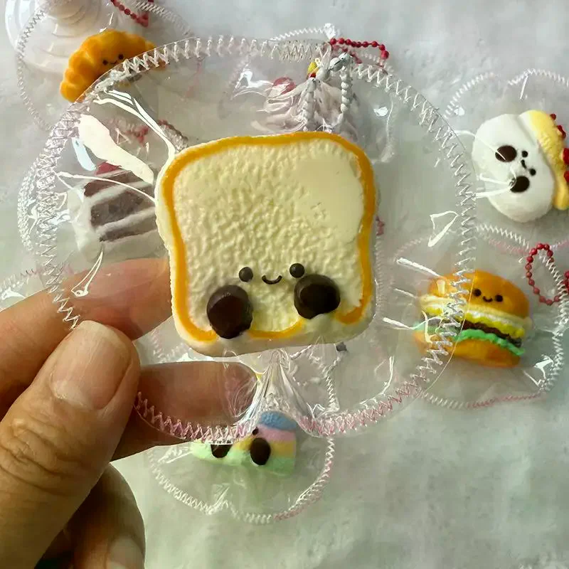 Cute Simulation Toast Bread Squeeze Toy Cartoon Silicone Stress Relief Toy Fun Mini Decompression Slow Rebound Toys Gifts