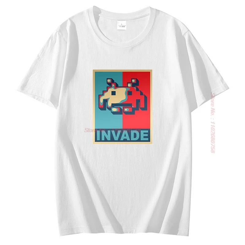 Pixel Alien Cotton T-Shirt Space Invaders Arcade Shooter Game Graphic T Shirts Novelty Unisex Summer Short Sleeve T-Shirts