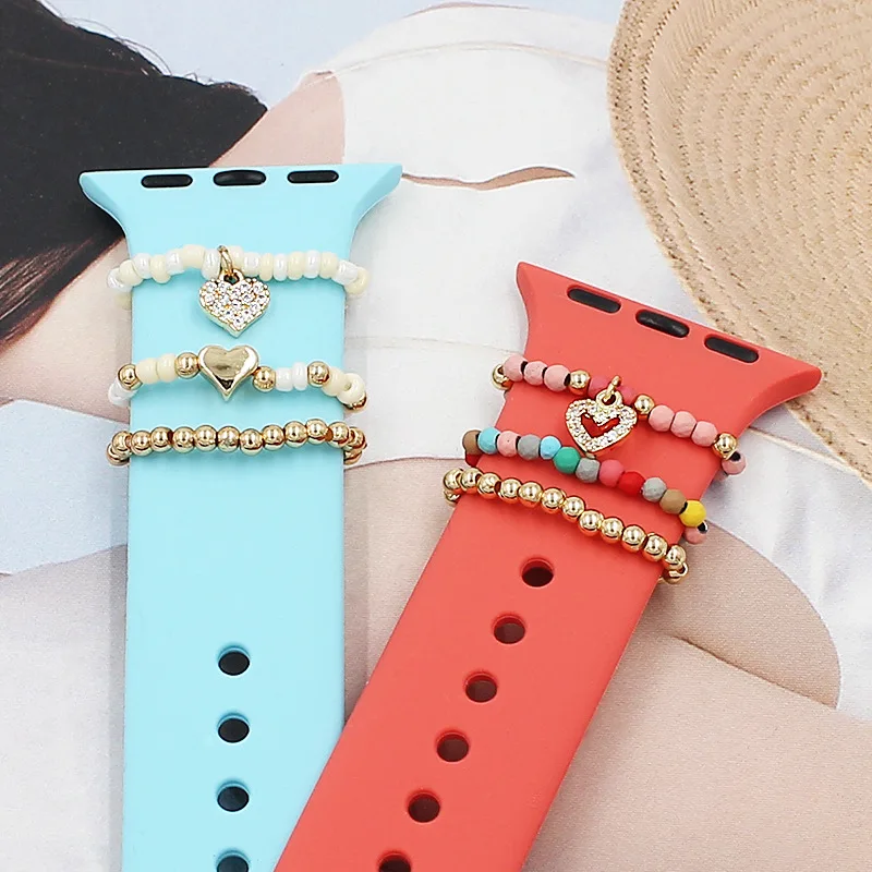 For Apple Watch Band Metal Charms Decorative Ring Diamond Ornament Smart Watch Silicone Strap Accessories For iwatch Bracelet