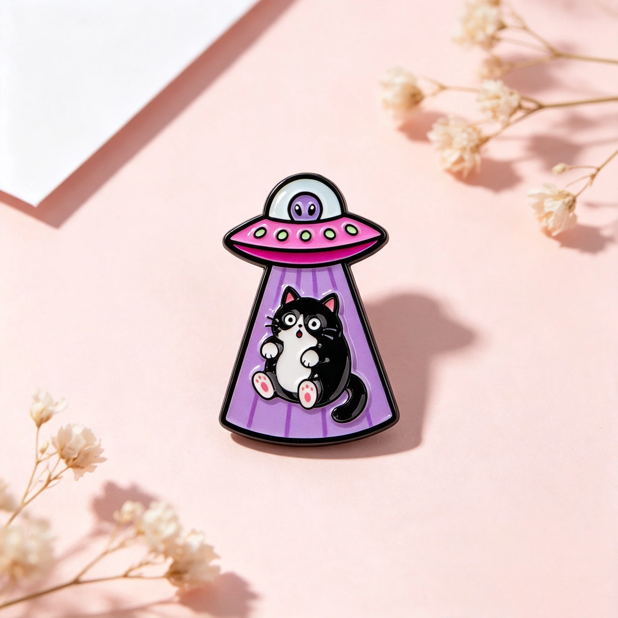 Cute UFO Cat Enamel Pins Cartoon Space Alien Flying Saucer Brooch Lapel Pin Badge on Clothing Accessories Fashion Jewelry Gifts