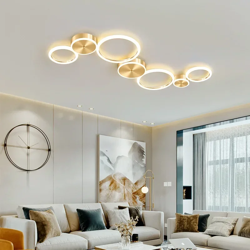 Lampadario moderno semplice a soffitto a LED per soggiorno sala da pranzo camera da letto anelli circolari di lusso illuminazione a soffitto per interni dorata