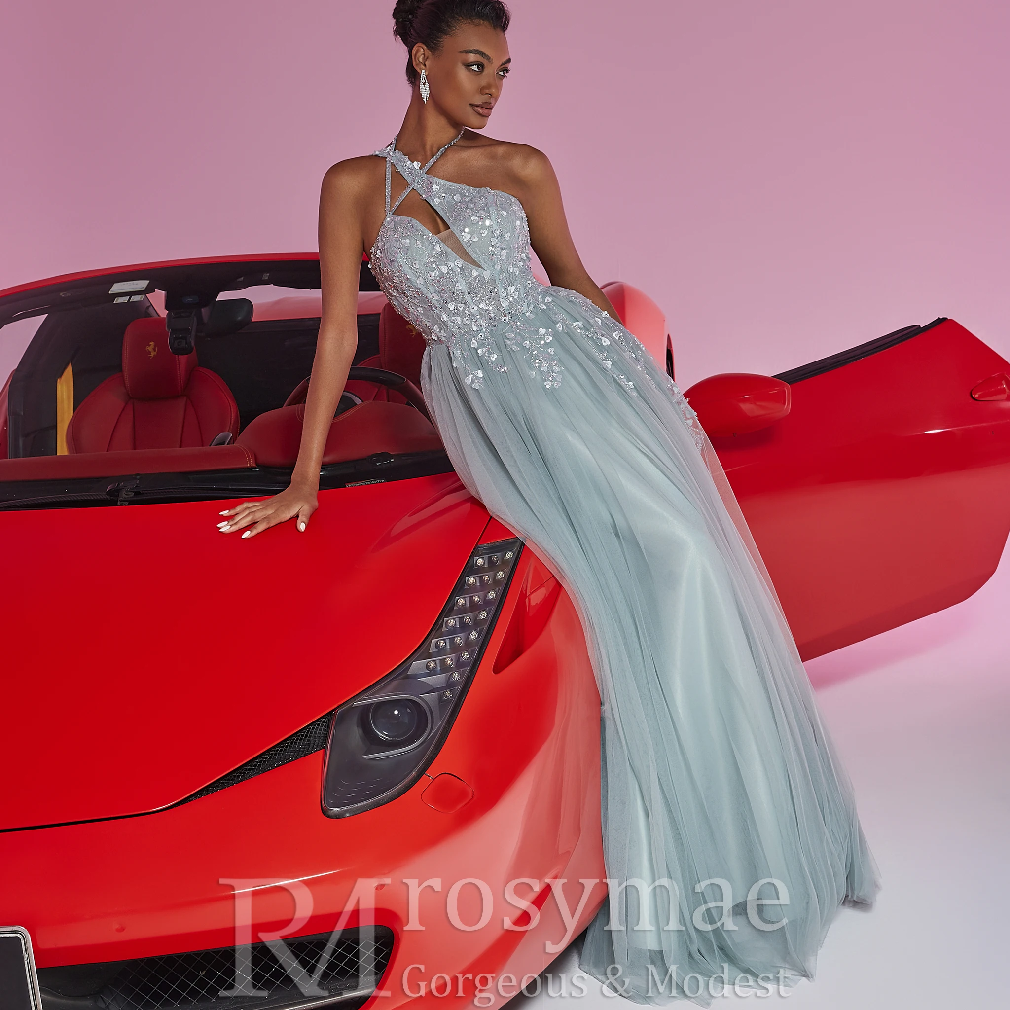 Rosymae elegante columna hendidura vestido Formal muslo dividido vestido de fiesta de noche elegante figura favorecedora para eventos de noche de gala de graduación